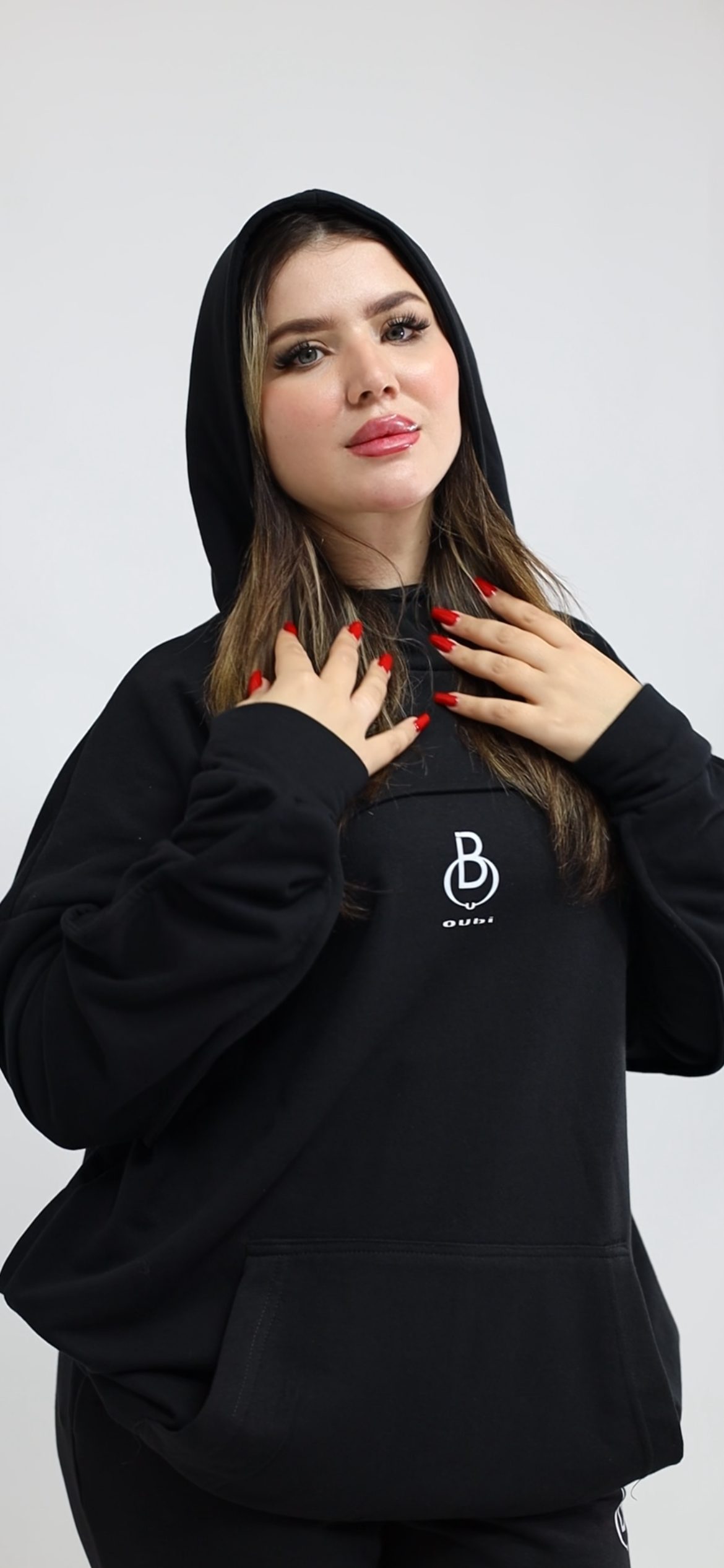 Hoodie oversize noir femme voilée - vue 2 - Oubi