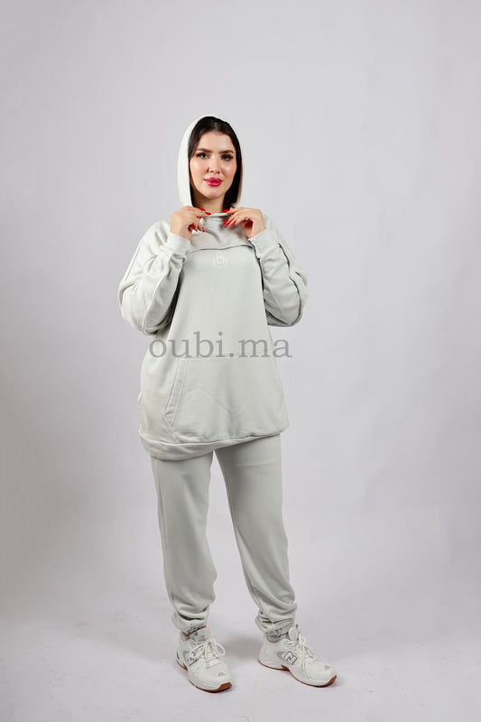 Hoodie oversize + jogging sport femme voilée vert clair - Oubi