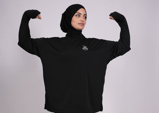 T-shirt sport long noir femme voilée - vue 1 - Oubi