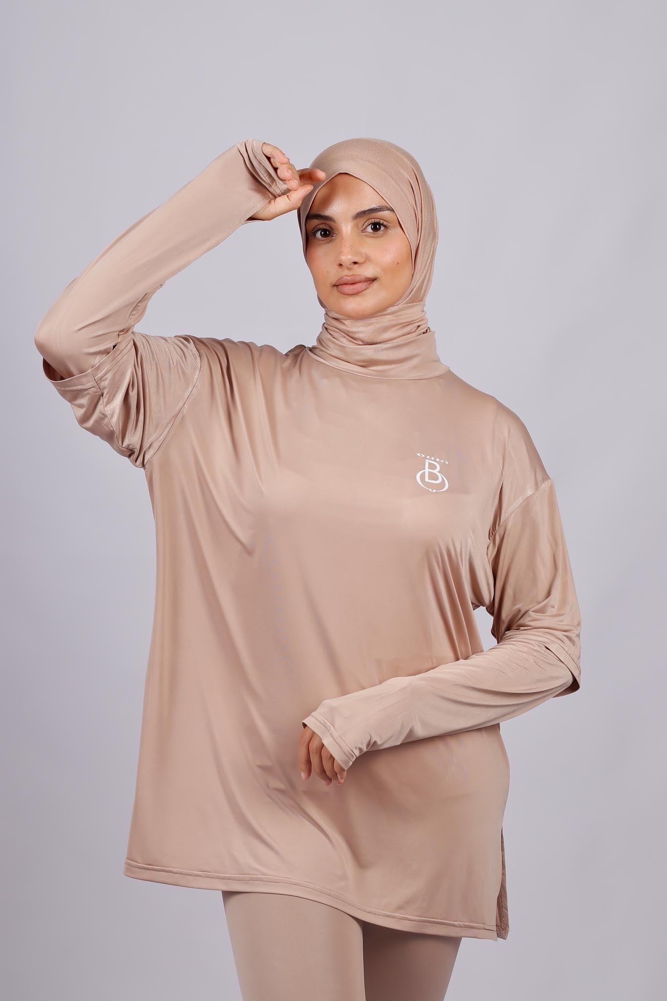 T-shirt sport long beige femme voilée - vue 1 - Oubi