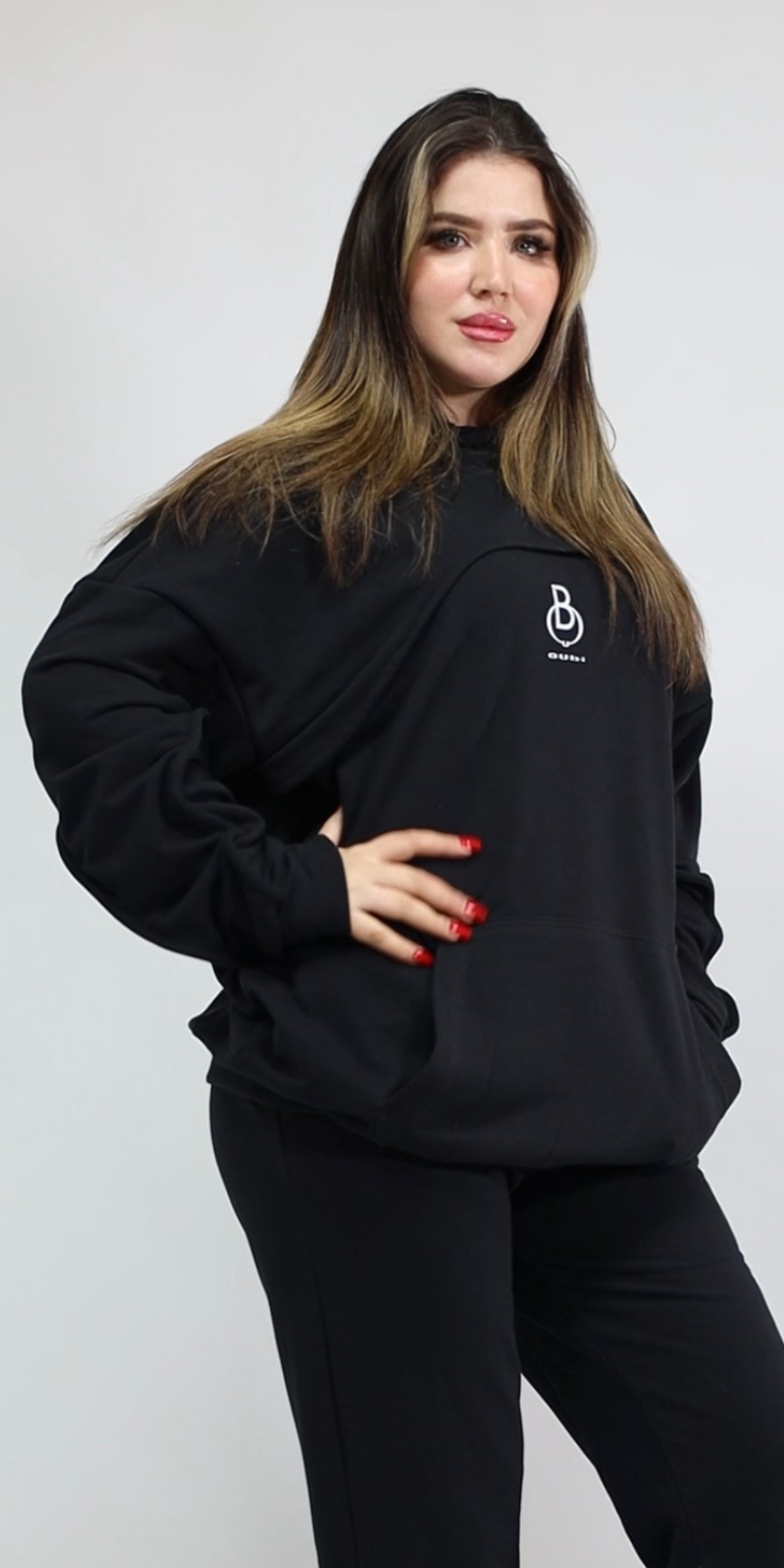 SET HOODIE OVERSIZE Noir - ensemble hoodie + jogging femme voilée - Oubi