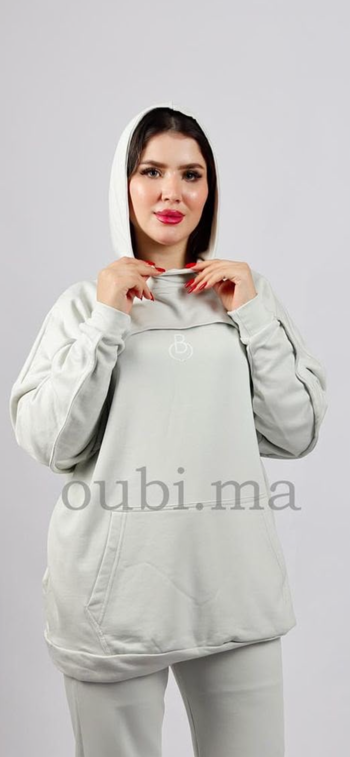 Hoodie oversize vert clair femme voilée - vue 2 - Oubi