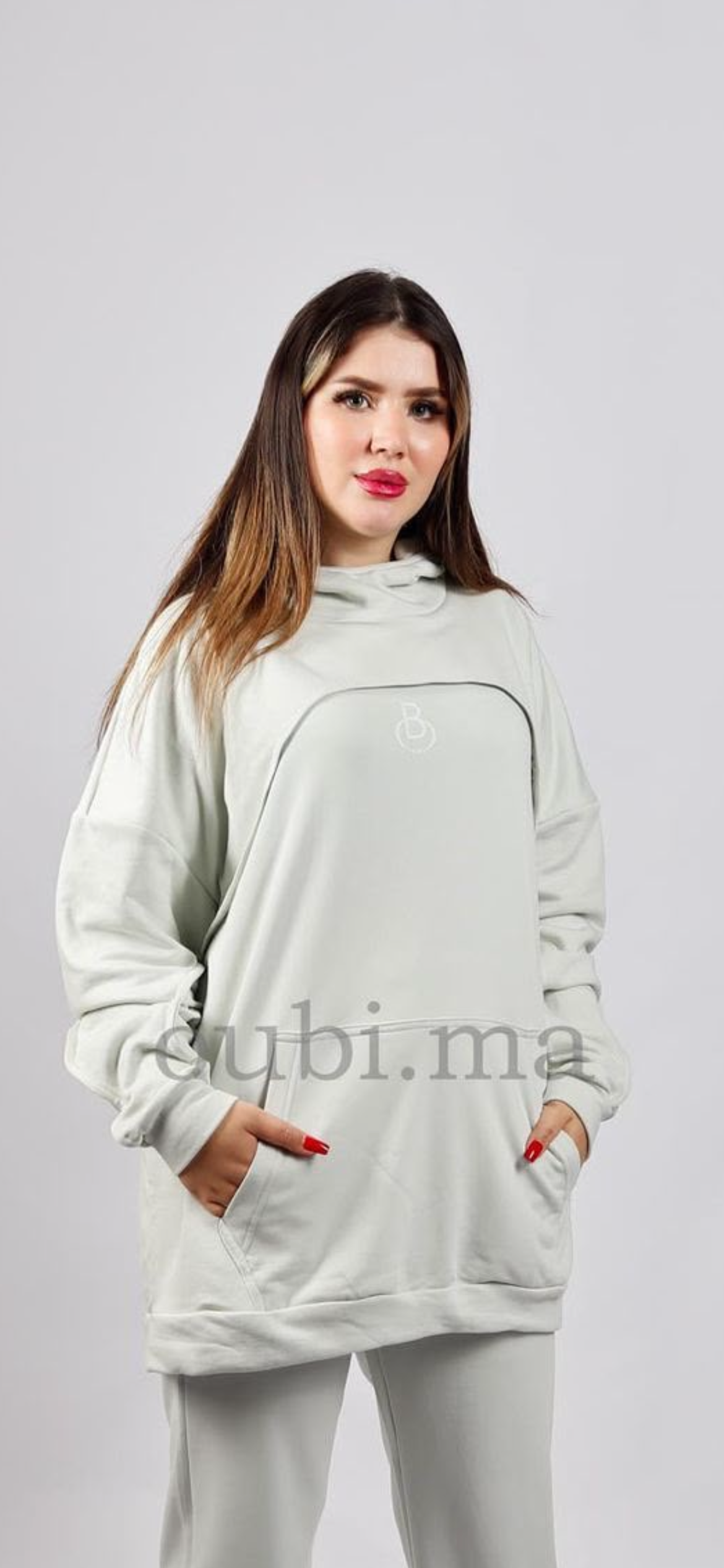 Hoodie oversize vert clair femme voilée - vue 3 - Oubi