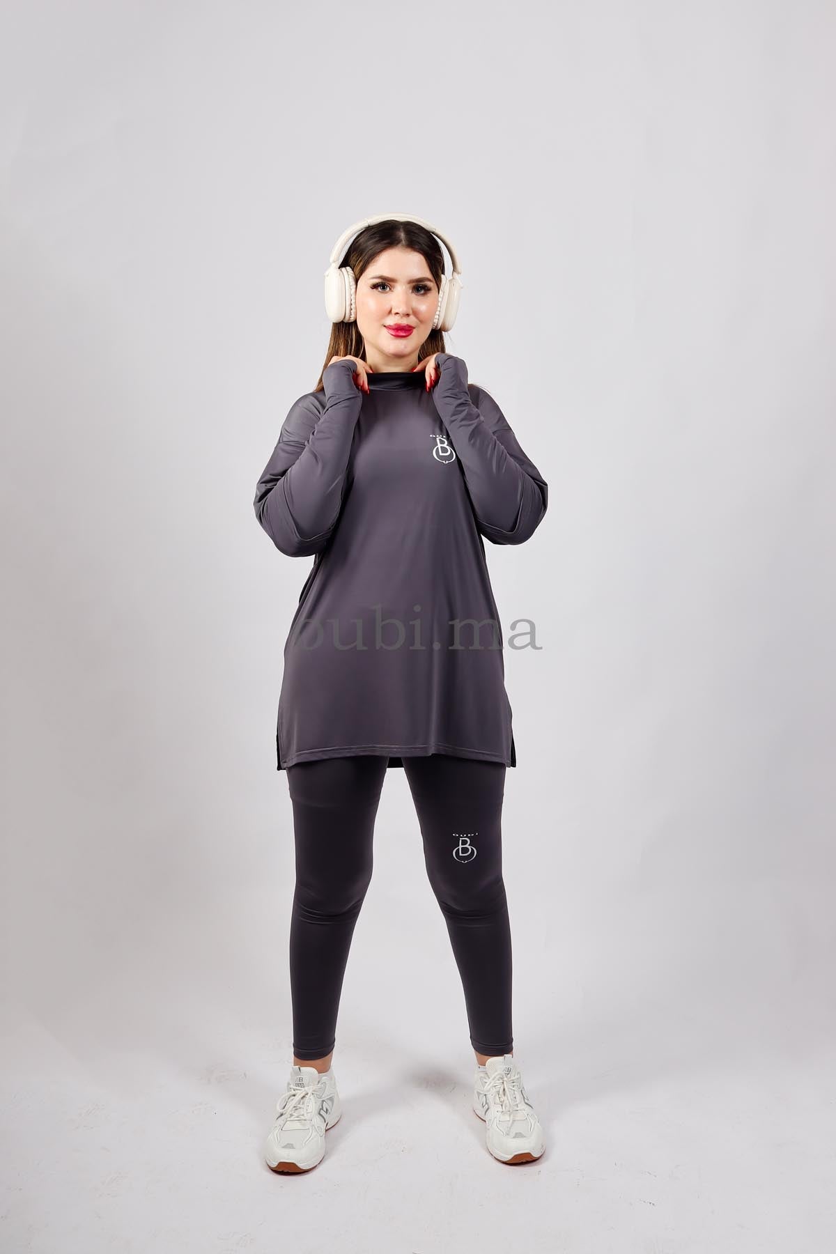 Ensemble sport gris femme voilée - coupe hijab-friendly - OUBIGYM