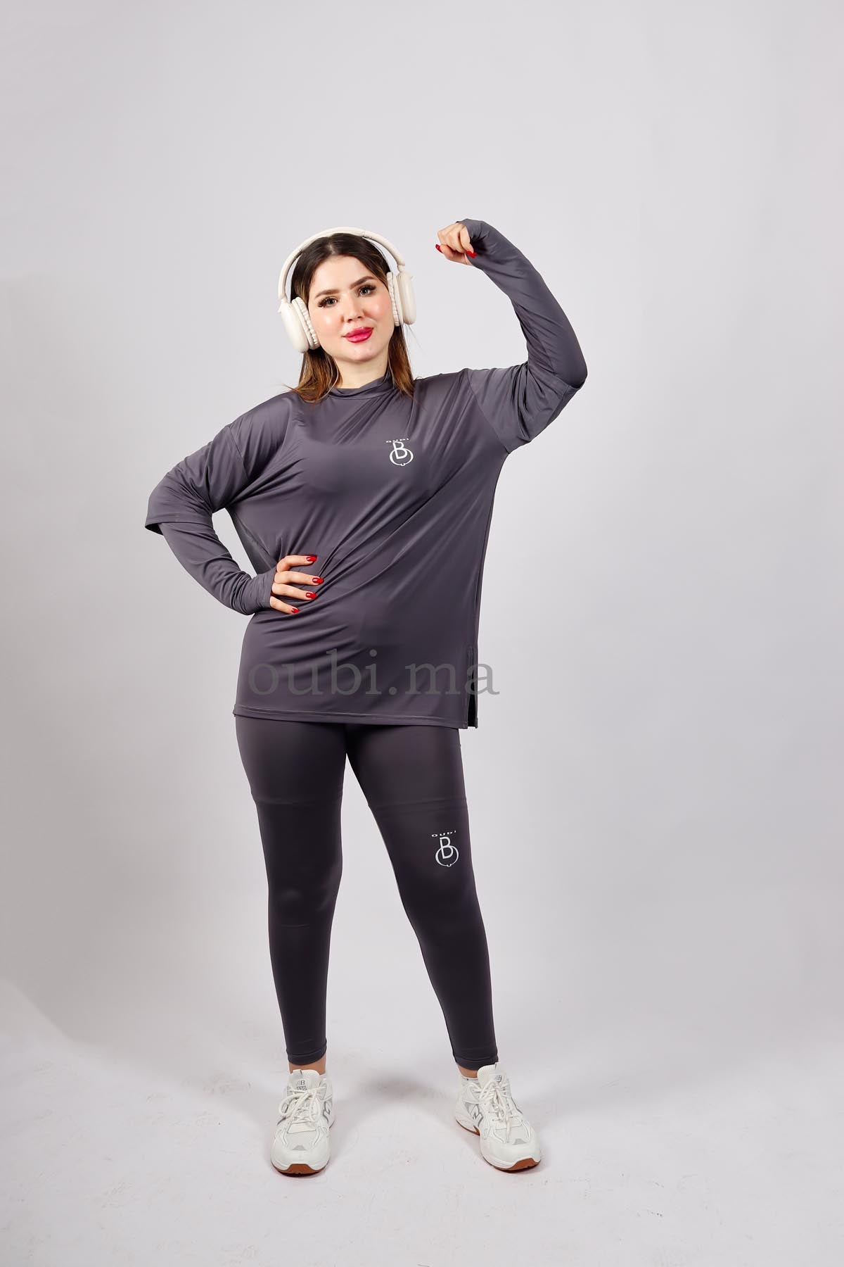 Legging taille haute et tshirt long gris - sport femme - Oubi
