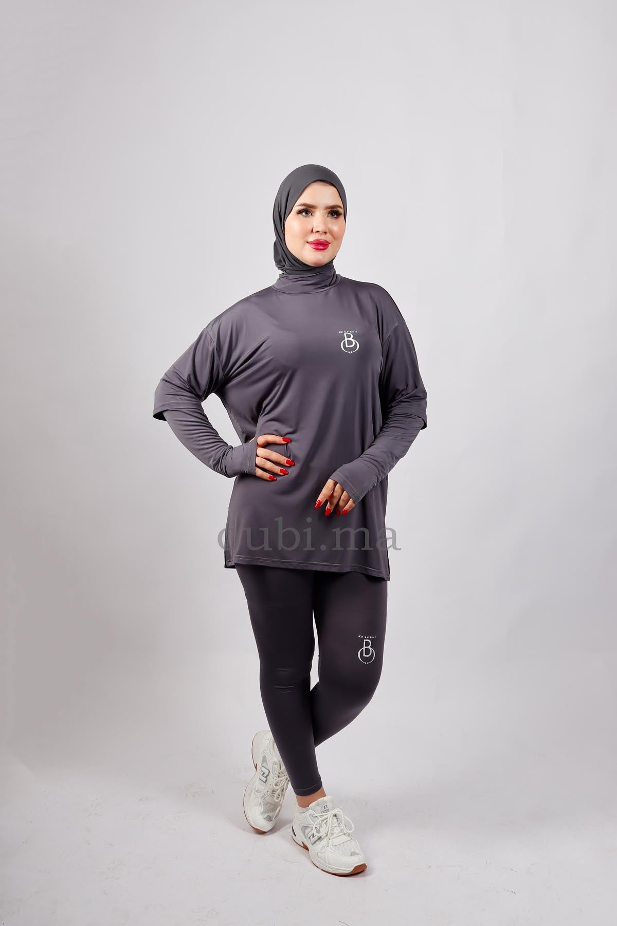 Tenue sport modeste gris - vue profil - OUBIGYM