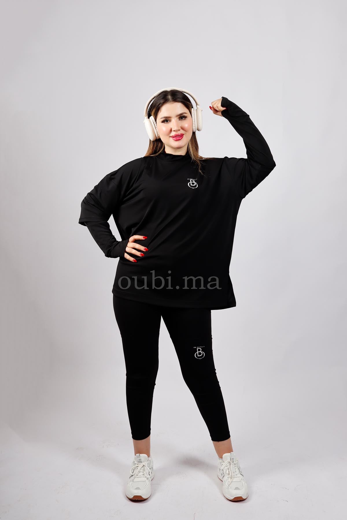 Legging taille haute et tshirt long noir - sport femme - OUBIGYM