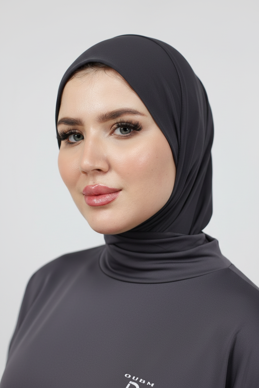 Hijab sport gris anthracite 3/4 - Oubi